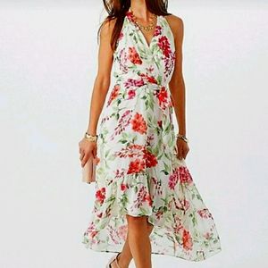 Roz & Ali Cream floral high low dress. Size 14